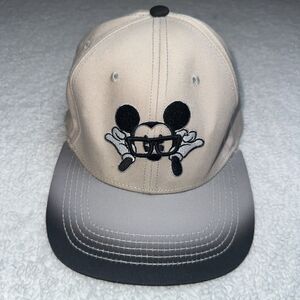 Disney Park Gray Mickey Mouse Cap Hat Flat Brim Featuring Mickey Wearing Glasses